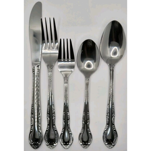 Vintage Stainless Flatware Spoon Knife Fork Columbia Japan Beaded Edge Set of 4 - Picture 1 of 10